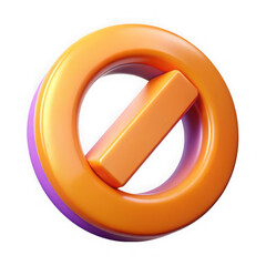 Orange prohibition symbol with a purple outline isolated on transparent background