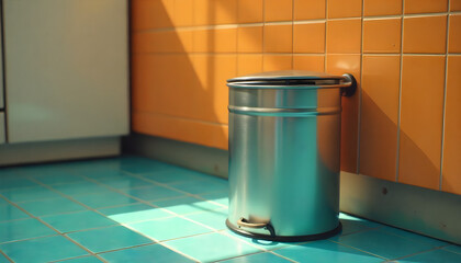 Glass of water and trash cans placed in different locations