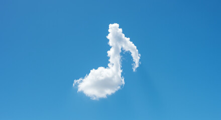 A beautiful cloud formation shaped like a musical note floats serenely against a vast, clear, and vibrant blue sky.