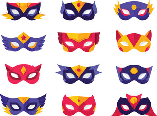 Colorful superhero masks with various designs and styles  style vector illustration EPS file download