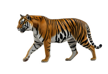 Obraz premium Full body Sumatran tiger in mid-step– Isolated Transparent PNG