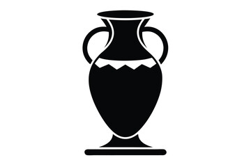 Elegant Black Amphora Silhouette with Handles and Decorative Edge, Ancient Pottery Style