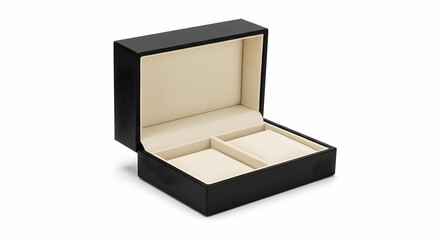 Elegant black empty jewelry gift box with cream interior for luxury product display.