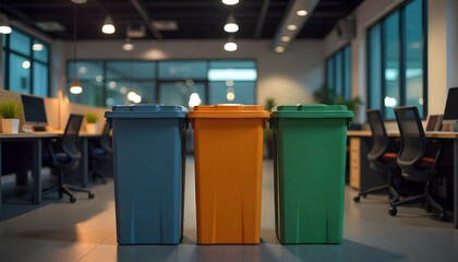 Garbage and recycling bins placed in park and office settings