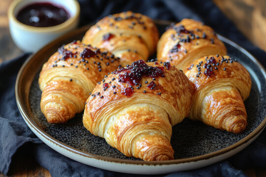 Croissants with jam and cranberries.