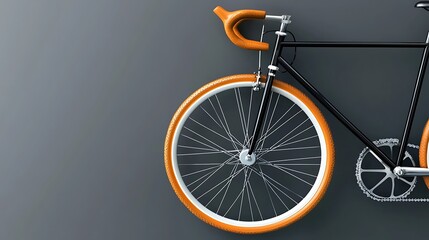 Black bicycle with orange tires on gray background