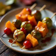 These skewers are a true celebration of natures colorful bounty showcasing a variety of seasonal vegetables in all their vibrancy.