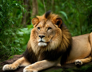 The life of a lion in the African forest in the winter season. Close-up of a lion. lion in the grass.