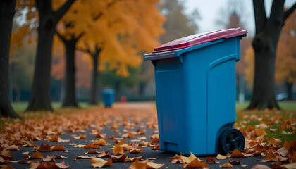 red trash bin in the park