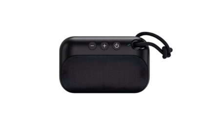 Portable black bluetooth speaker on white background


