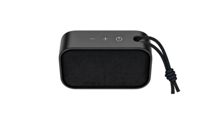 Portable black bluetooth speaker on white background

