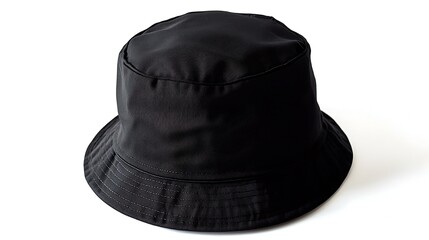Black bucket hat on white background