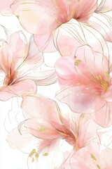 Delicate Pink Floral Pattern With Subtle Gold Accents On A Soft White Background
