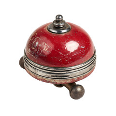 Antique ornate red marble and silver desk bell with decorative metal accents isolated on transparent background
