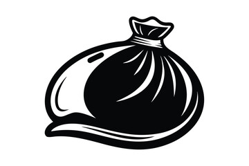 Silhouette of a Closed Sack or Bag Illustration with Intricate Detailing and Shading