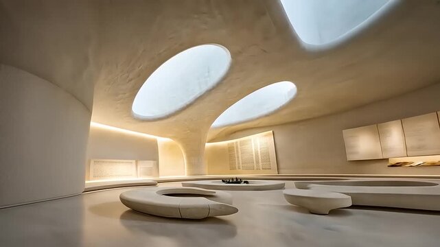 Unique Architectural Design of Modern Minimalist Building Interior and Skydome