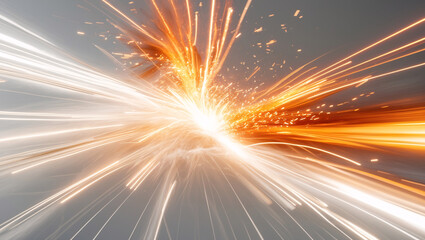 A bright burst of light and sparks, radiating outwards in orange and white against a muted background