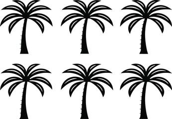 Obraz premium Six palm tree silhouettes isolated on transparent background