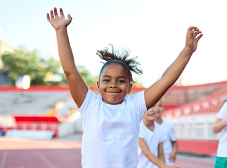 Young children having athletic exercise class running on the track, healthy lifestyle and children...
