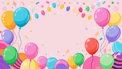 Vector art of a vibrant and festive background filled with colorful balloons and confetti, perfect for birthday celebrations, parties, and happy events with ample copy space