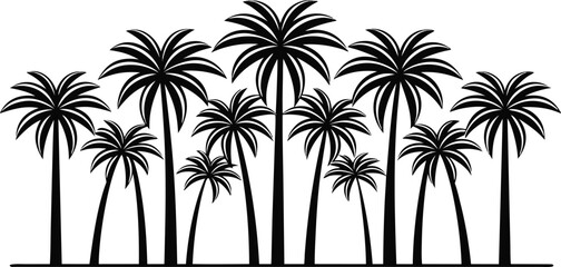 Fototapeta premium Group of palm trees silhouette isolated on transparent background