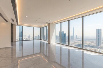 Fototapeta premium Modern office interior with city view in daylight