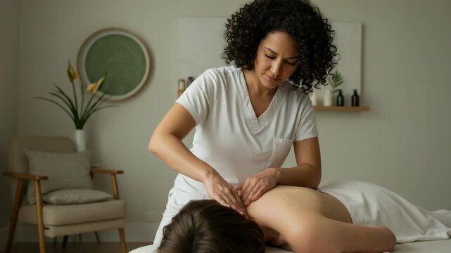 Woman receiving back massage in a spa