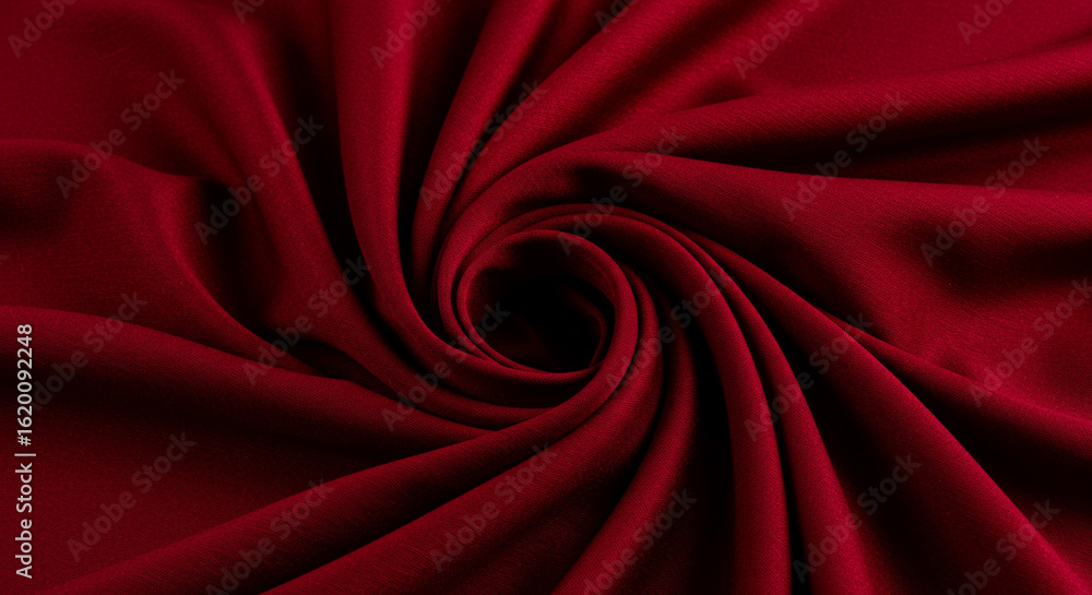 Poster a swirling vortex of deep red fabric creates a mesmerizing pattern with elegant folds and shadows, e