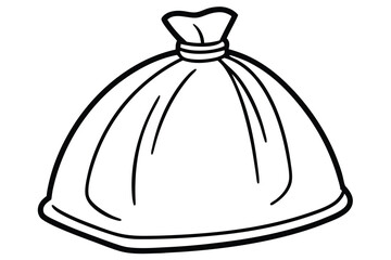 Black and White Illustration of a Tied Trash Bag, Simple Outline Style