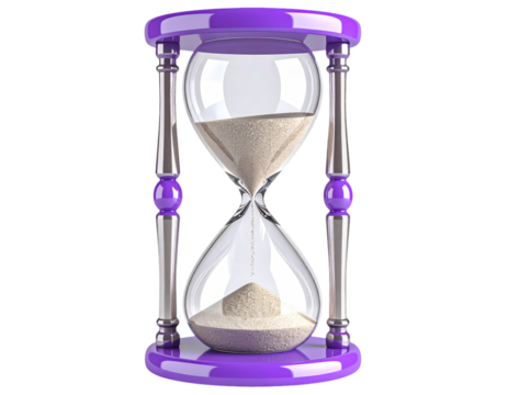 Hourglass time sand clock timer countdown deadline purple vintage design on transparent background