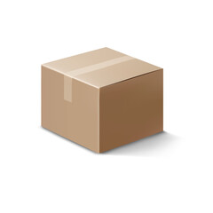 Vector illustration of realistic closed cardboard box isolated on white background. For packaging design, delivery concepts, logistics, and e-commerce projects. 