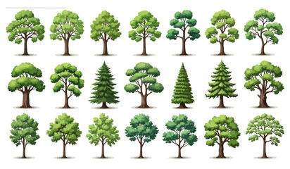 Fototapeta premium Variety of Tree Illustrations – Green Trees Collection Vector Set