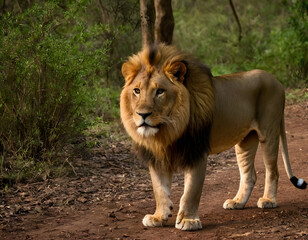 The life of a lion in the African forest in the winter season.