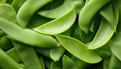 Fresh Green Snow Peas with Dew Drops on Background