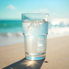 Sparkling glass of ice water droplets all over surface pure and clear feel