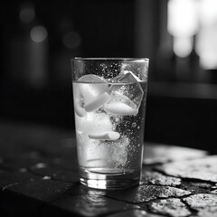 Sparkling glass of ice water droplets all over surface pure and clear feel