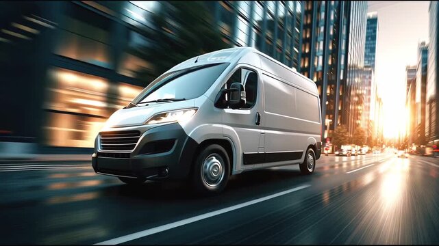 delivery truck navigating urban roads &mdash; mock-up template for transportation company use.