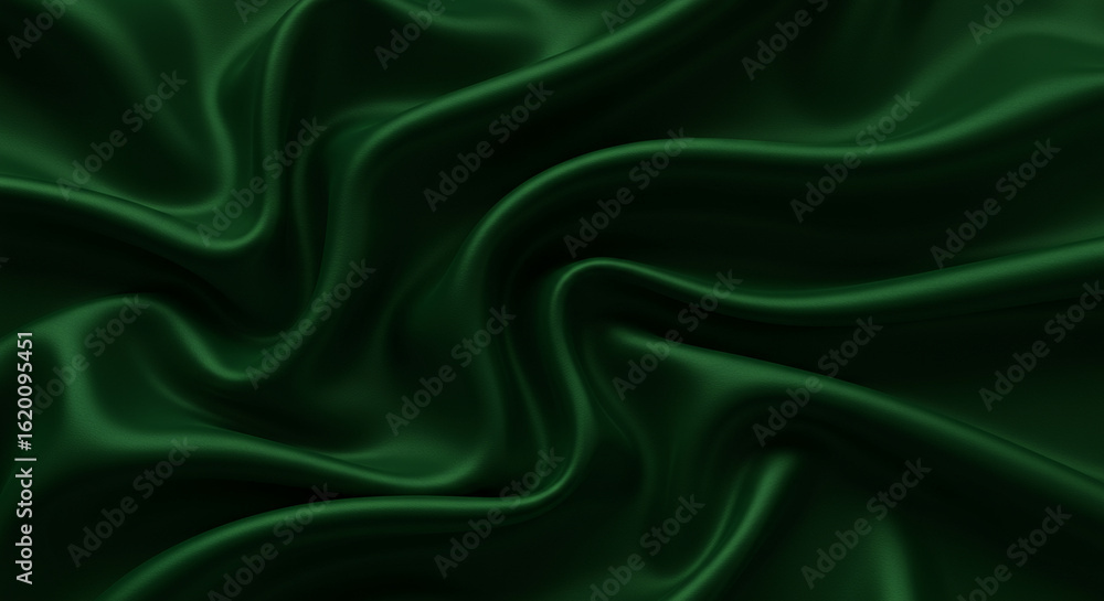 Poster elegant emerald green fabric flows in graceful folds, creating a luxurious and visually appealing te