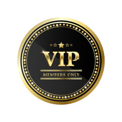 Luxury round VIP emblem with golden decoration and diamonds, black circle badge vector for casino, premium membership, exclusive club, loyalty program, business prestige or elite status icon