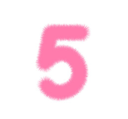 Fototapeta premium Pink Furry Number 2,1,3,4,5,6,7,9 on White Background