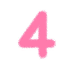 Pink Furry Number 2,1,3,4,5,6,7,9 on White Background