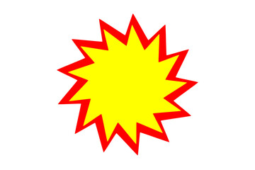 Explosive starburst shape in red and yellow with spiky points for comic, highlight, or energy graphic overlay
