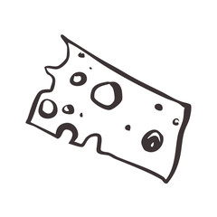 Hand drawn crayon cheese slice doodle simple drawings. Vector food French chalk pencil Italian appetizer line art collection.