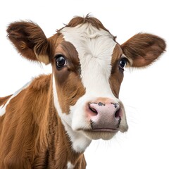 Cute Young Brown and White Cow Looking at the Camera