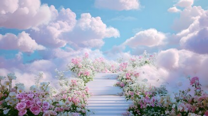 Surreal Garden Where Flowers Blossom from White Clouds