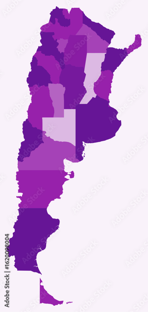Poster map of argentina with regions. just a simple country border map with region division. purple color p