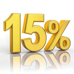 Golden 3D 15% Percentage Symbol on a White Background