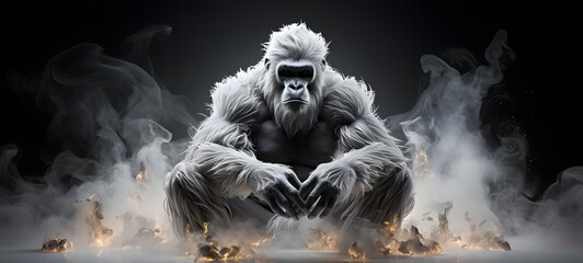 white gorilla Wireframe, mozaic art, generative AI