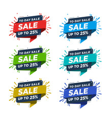 Set of modern sale banners with up to 25 discount isolated on transparent background