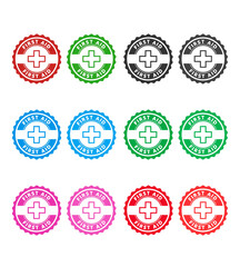 Collection of first aid symbols in various colors isolated on transparent background